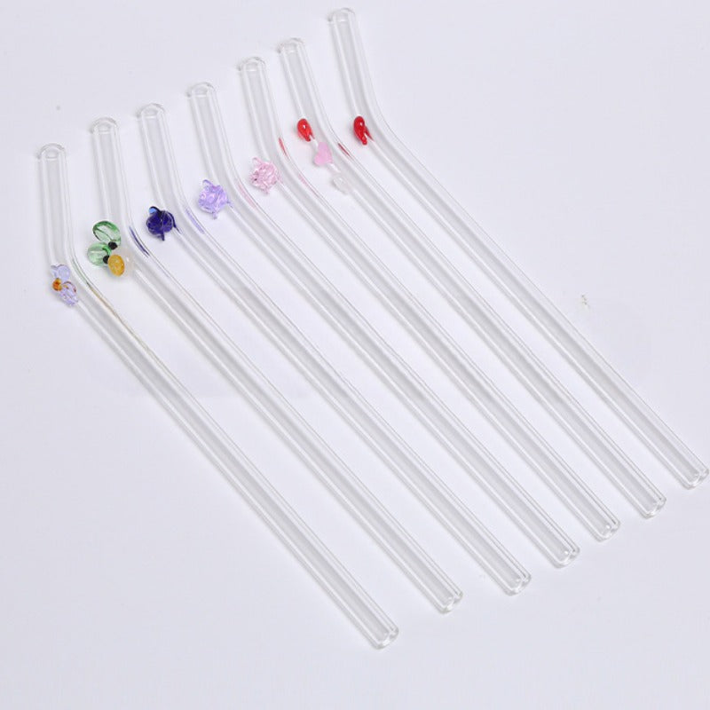 Wholesale Colorful Heart Flower Glass Straws